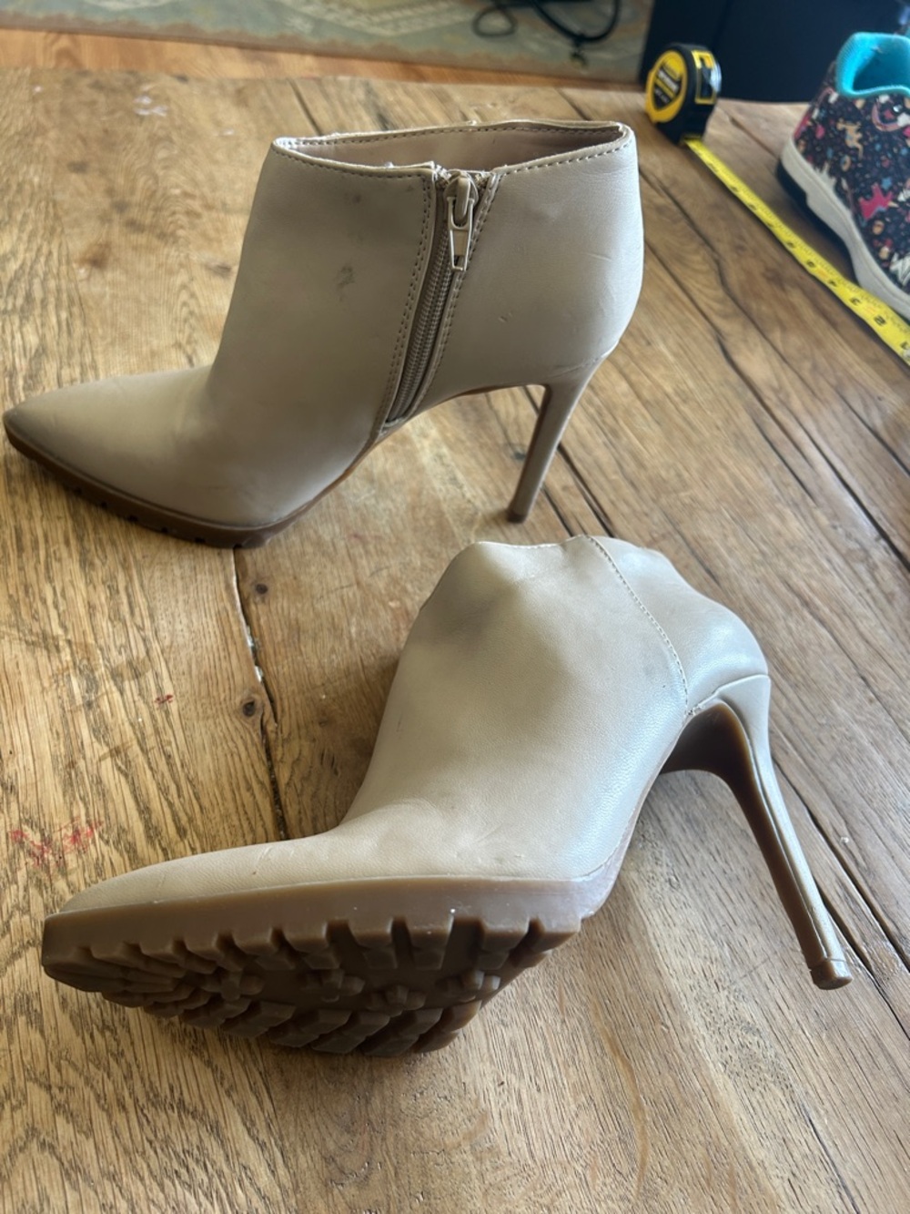 Mix No. 6 Taupe Stiletto Ankle Boots Side Zip rubber grip sole Darra heels